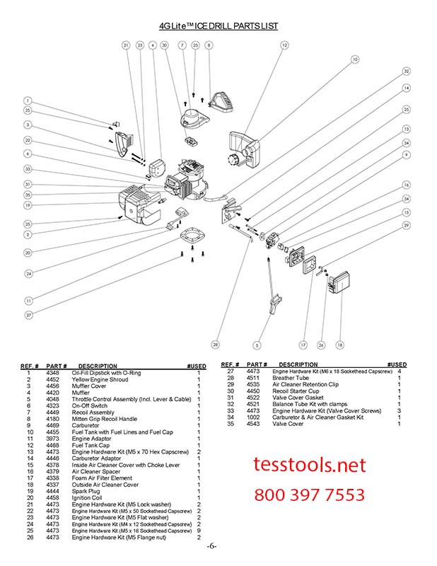 Jiffy Ice Auger Model G Lite Parts List